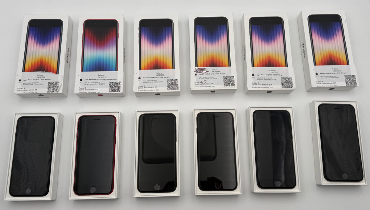 Apple iPhone SE 2022 128GB – STOCK OUTLET 34 Pezzi – Midnight / Red – Testati e Funzionanti